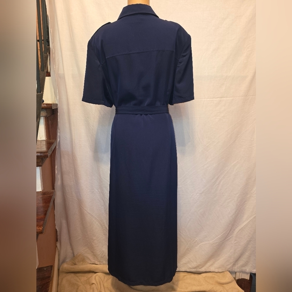Navy Blue Belted Shirt Dress - Picture 8 of 12
